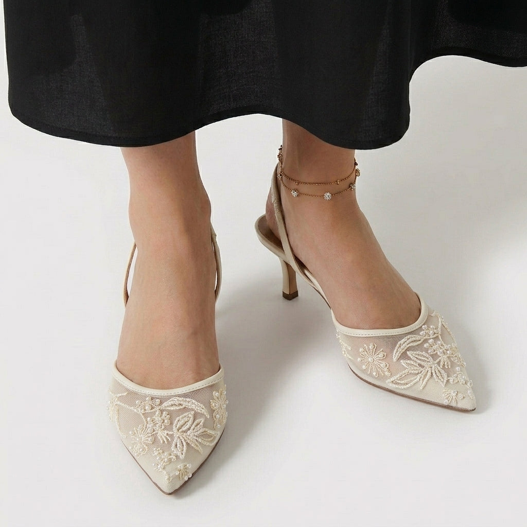 Rivaclo | Femme Talons Slingback Bout Pointu – Brodée Détaillée