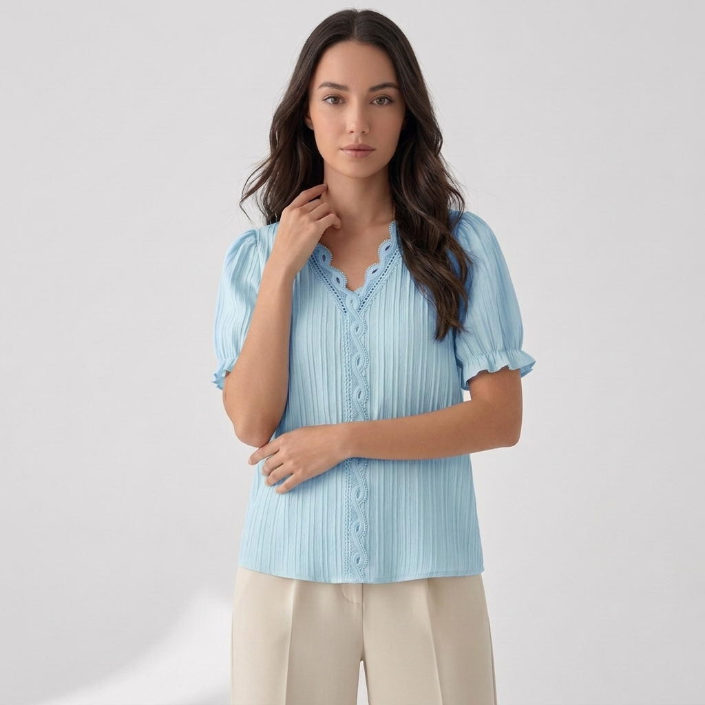 Rivaclo | Women's Short Sleeve V-Neck Blouse – Refined Cut