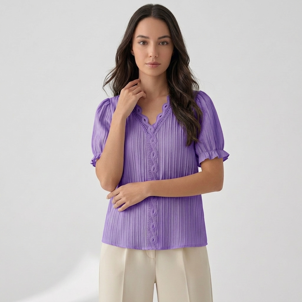 Rivaclo | Women's Short Sleeve V-Neck Blouse – Refined Cut
