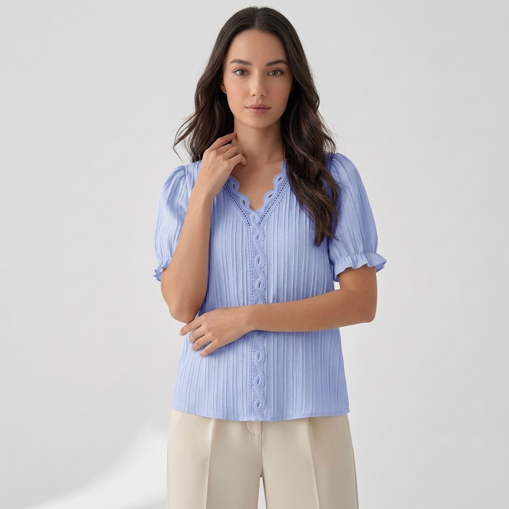 Rivaclo | Women's Short Sleeve V-Neck Blouse – Refined Cut