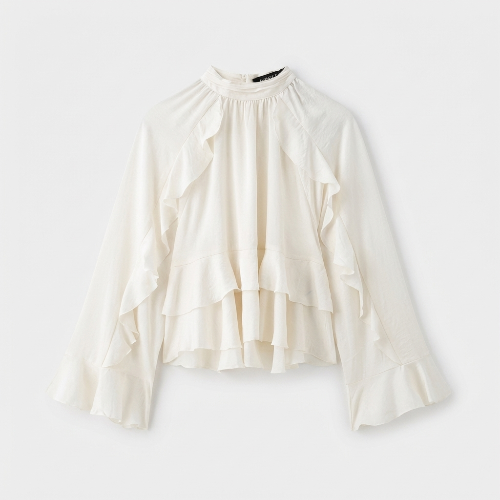 Rivaclo | Women's Ruffled High Neck Blouse – Flowing Silhouette
