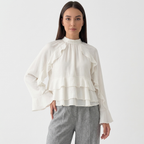 Rivaclo | Women's Ruffled High Neck Blouse – Flowing Silhouette