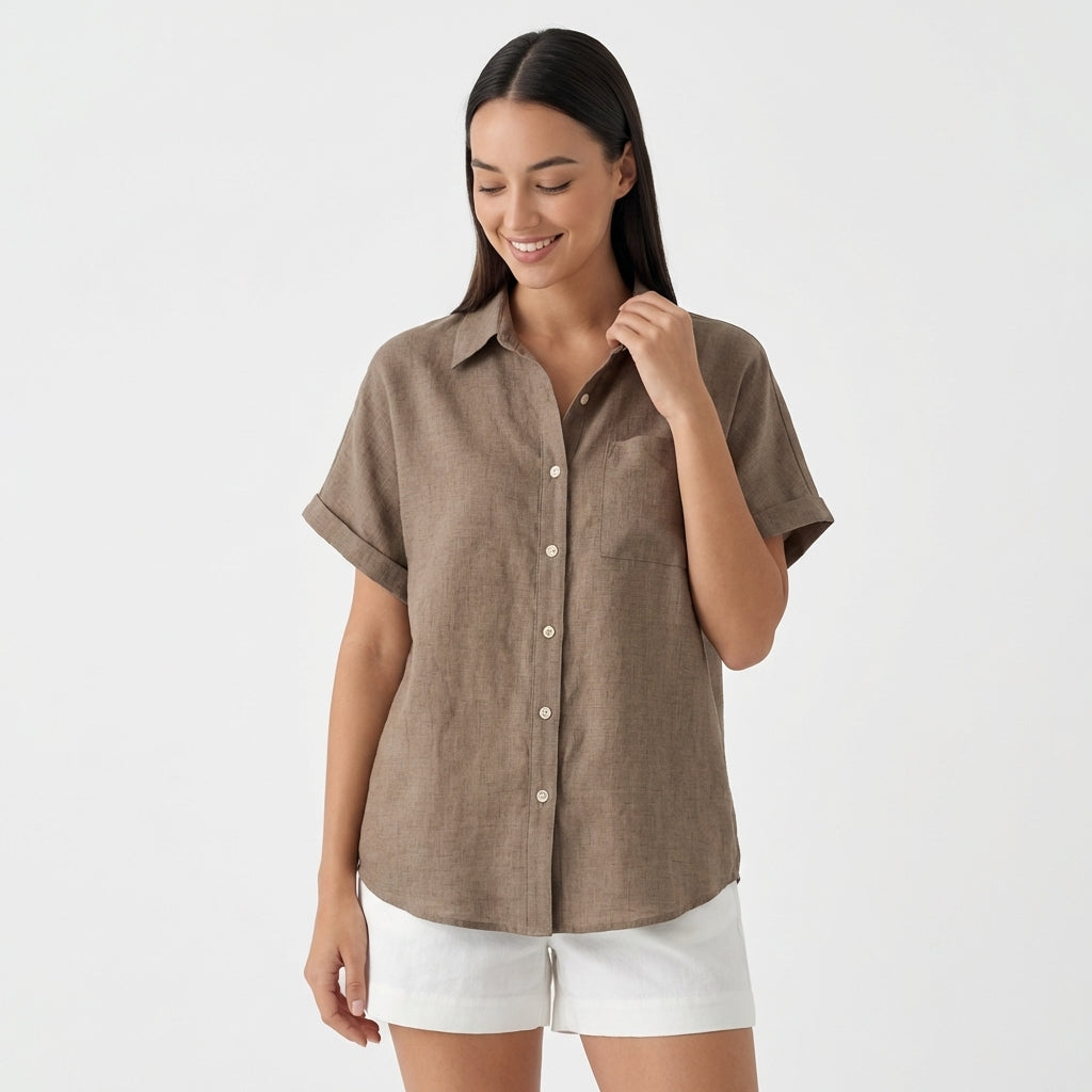 Rivaclo | Women's Short Sleeve Button-Up Shirt – Style with Pocket Detail
