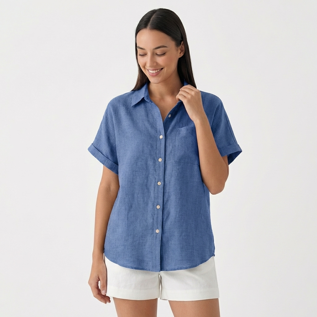 Rivaclo | Women's Short Sleeve Button-Up Shirt – Style with Pocket Detail