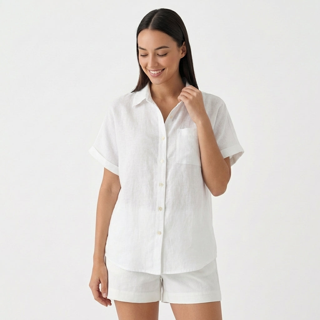 Rivaclo | Women's Short Sleeve Button-Up Shirt – Style with Pocket Detail