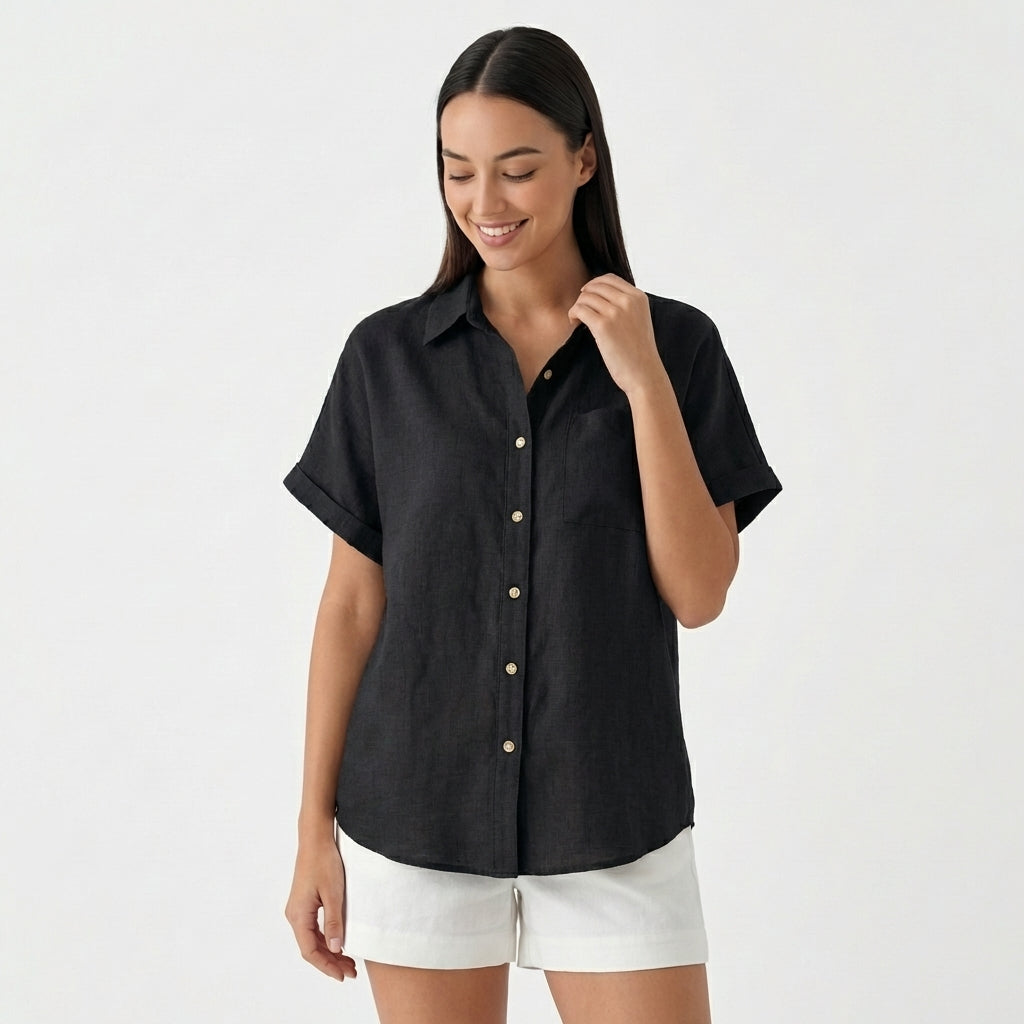 Rivaclo | Women's Short Sleeve Button-Up Shirt – Style with Pocket Detail