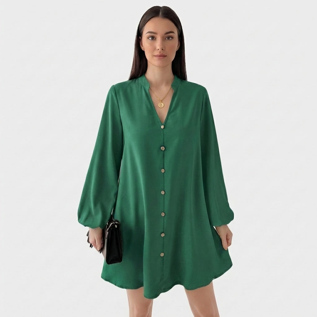 Rivaclo | Femme Robe Chemise Manches Longues Col V – Design Mini