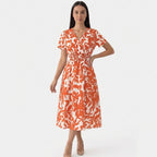 Rivaclo | Femme Robe à Motif Col V – Style Midi