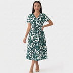 Rivaclo | Femme Robe à Motif Col V – Style Midi