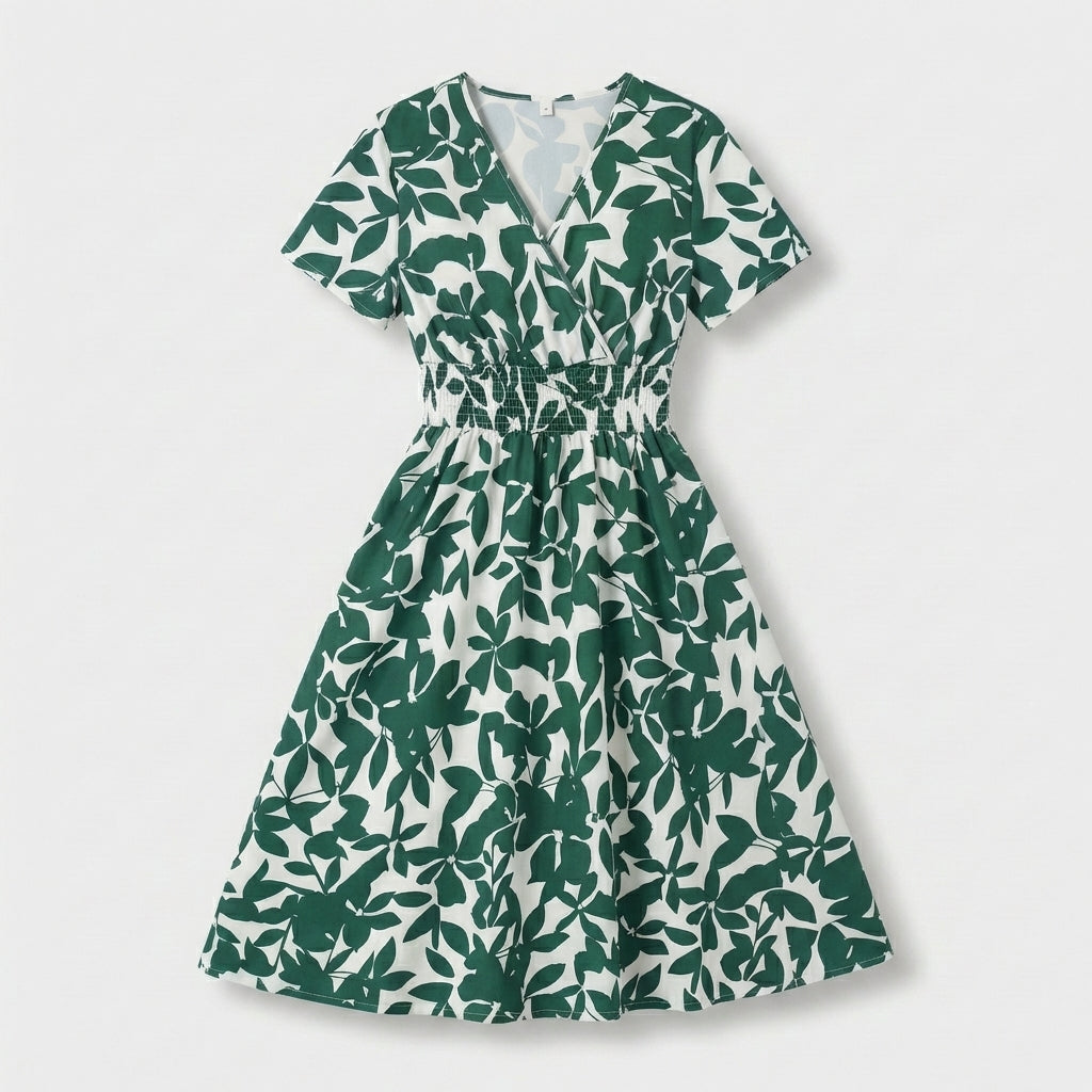 Rivaclo | Women's V-Neck Patterned Dress – Midi Style