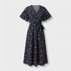 Rivaclo | Femme Robe Florale Taille Nouée – Style Midi à Col V
