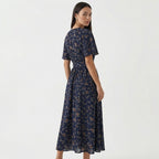 Rivaclo | Femme Robe Florale Taille Nouée – Style Midi à Col V