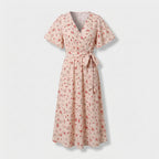 Rivaclo | Femme Robe Florale Taille Nouée – Style Midi à Col V