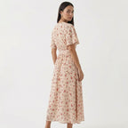 Rivaclo | Femme Robe Florale Taille Nouée – Style Midi à Col V