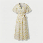 Rivaclo | Femme Robe Florale Taille Nouée – Style Midi à Col V