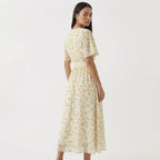 Rivaclo | Femme Robe Florale Taille Nouée – Style Midi à Col V
