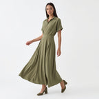 Rivaclo | Femme Robe à Col Manches Courtes Boutonnée – Maxi