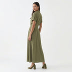 Rivaclo | Femme Robe à Col Manches Courtes Boutonnée – Maxi
