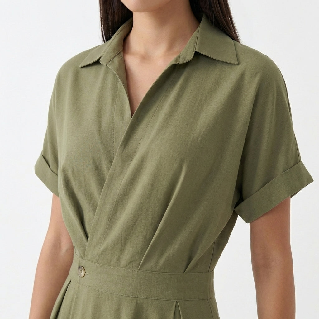 Rivaclo | Femme Robe à Col Manches Courtes Boutonnée – Maxi