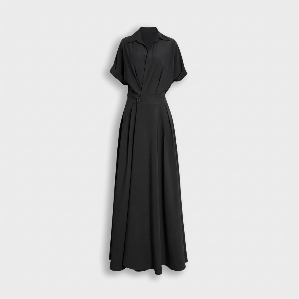 Rivaclo | Women's Short Sleeve Button-Up Dress with Collar – Maxi