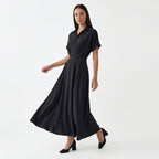 Rivaclo | Femme Robe à Col Manches Courtes Boutonnée – Maxi