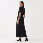 Rivaclo | Femme Robe à Col Manches Courtes Boutonnée – Maxi