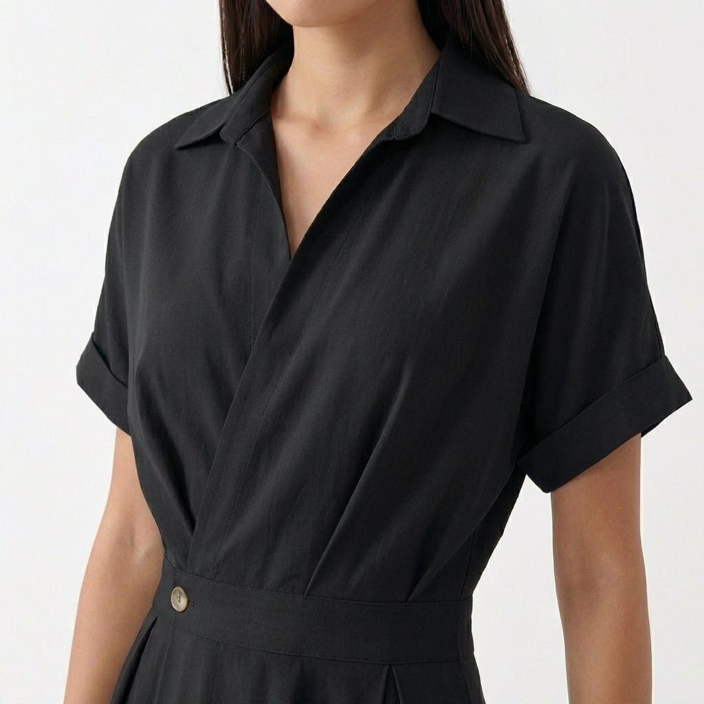 Rivaclo | Femme Robe à Col Manches Courtes Boutonnée – Maxi