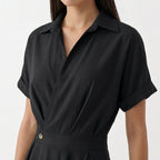 Rivaclo | Femme Robe à Col Manches Courtes Boutonnée – Maxi