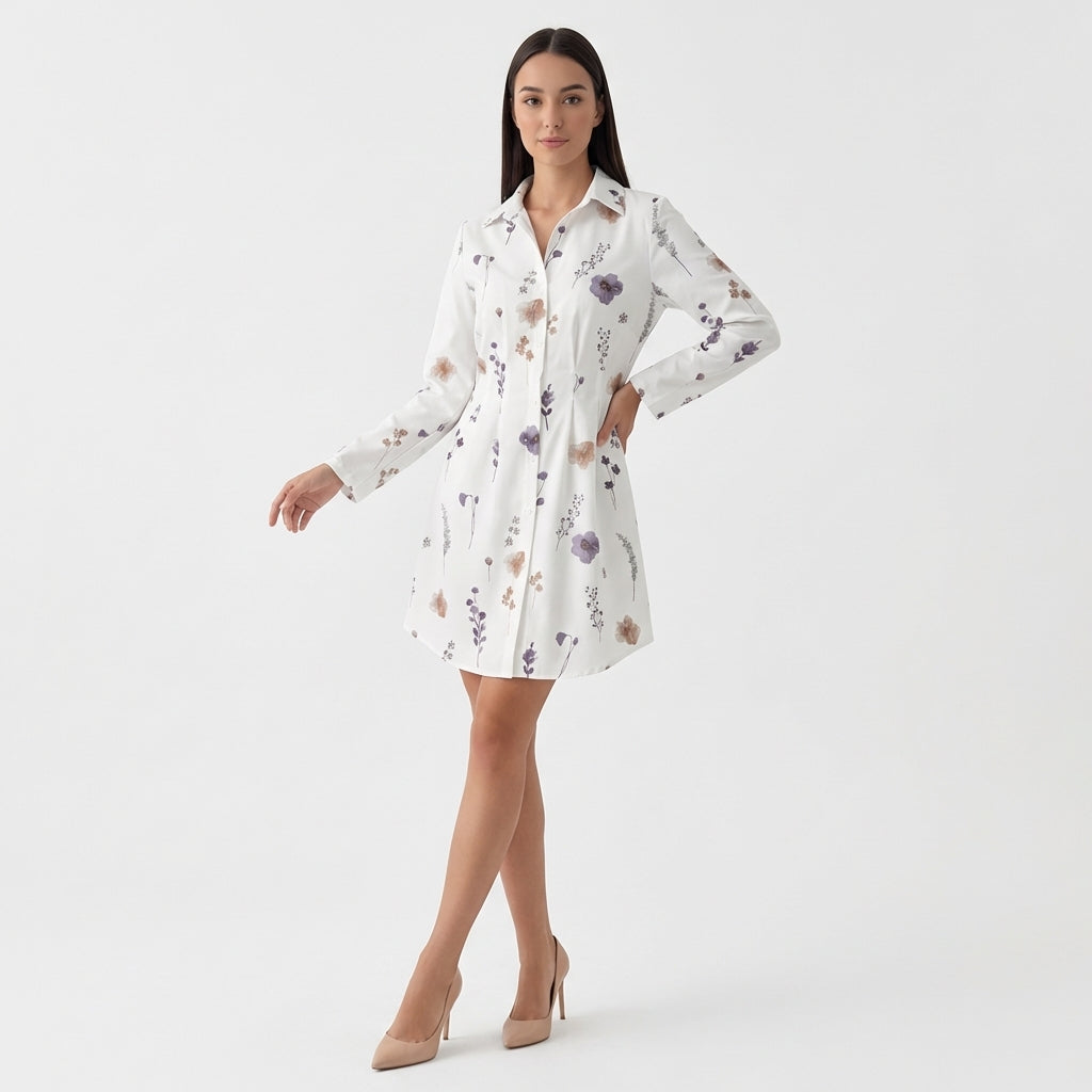 Rivaclo | Femme Robe Chemise Imprimée – Style Mini à Col Classique