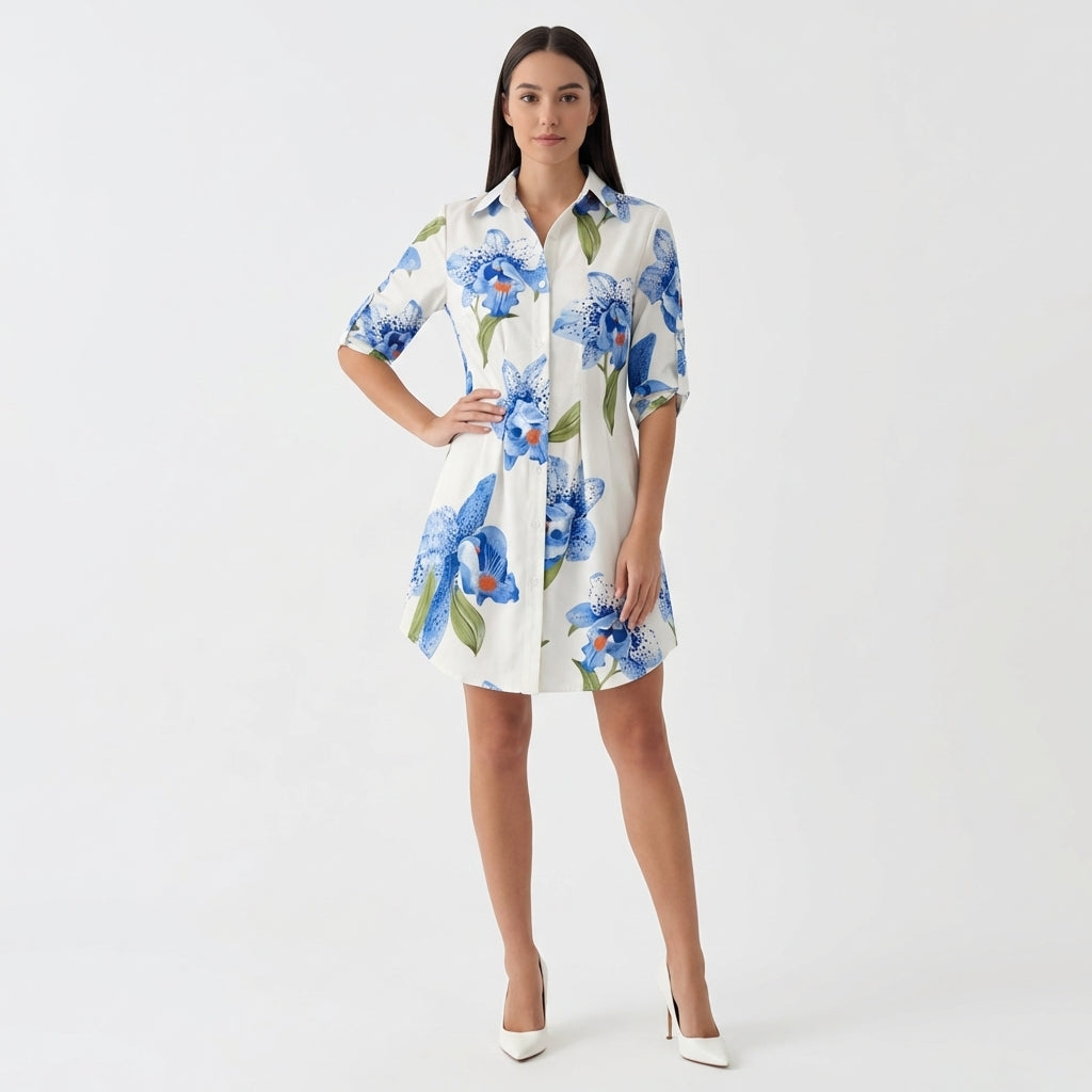 Rivaclo | Femme Robe Chemise Imprimée – Style Mini à Col Classique