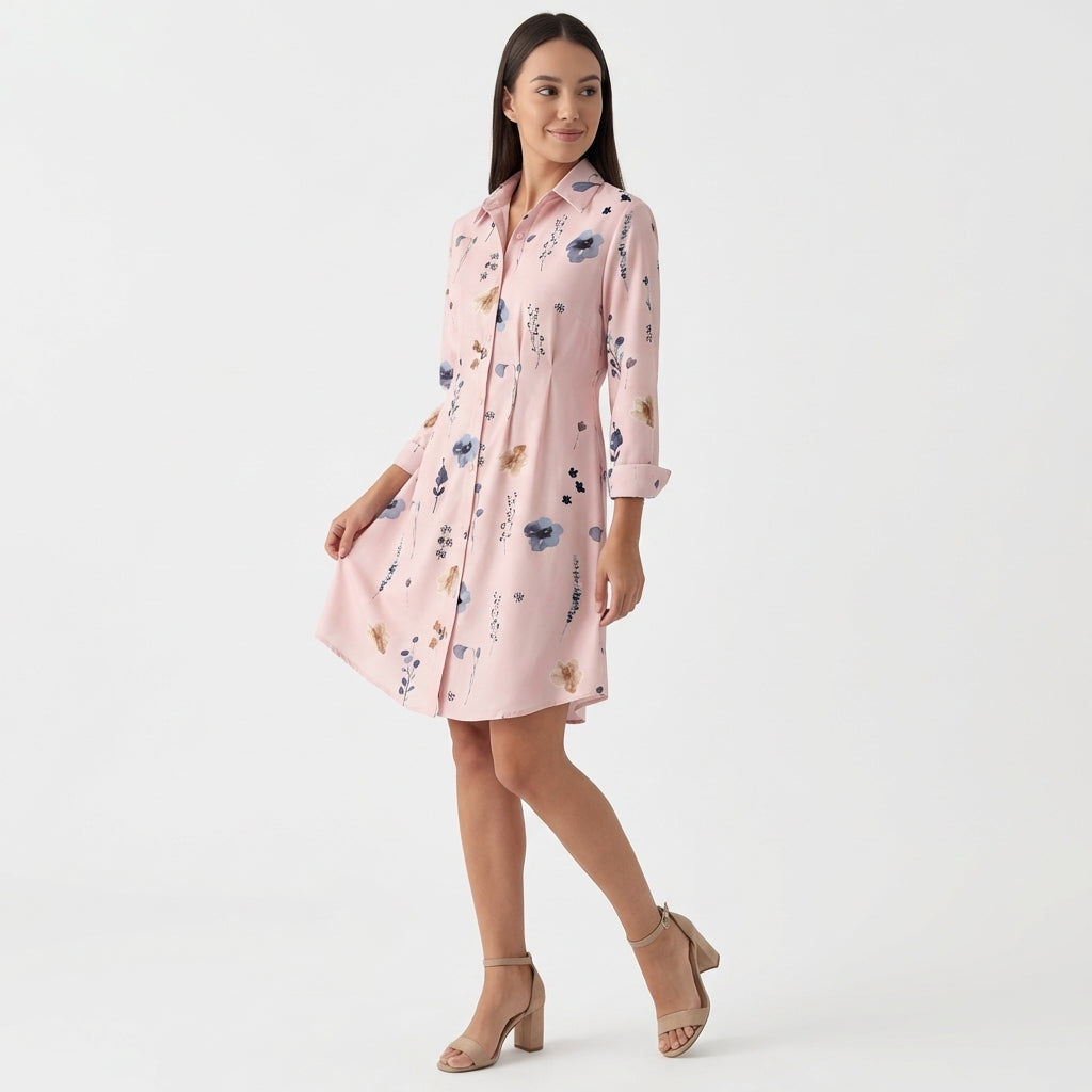 Rivaclo | Femme Robe Chemise Imprimée – Style Mini à Col Classique