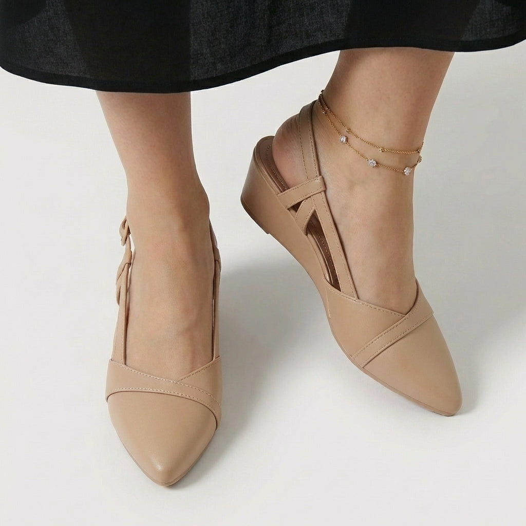 Rivaclo | Women's Pointed Toe Slingback Flats – Low Heel Design