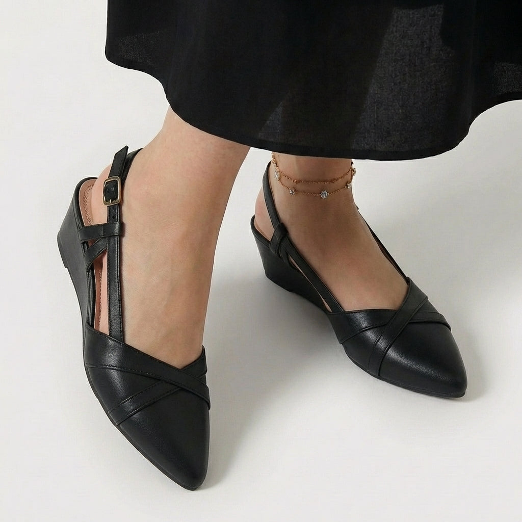Rivaclo | Women's Pointed Toe Slingback Flats – Low Heel Design