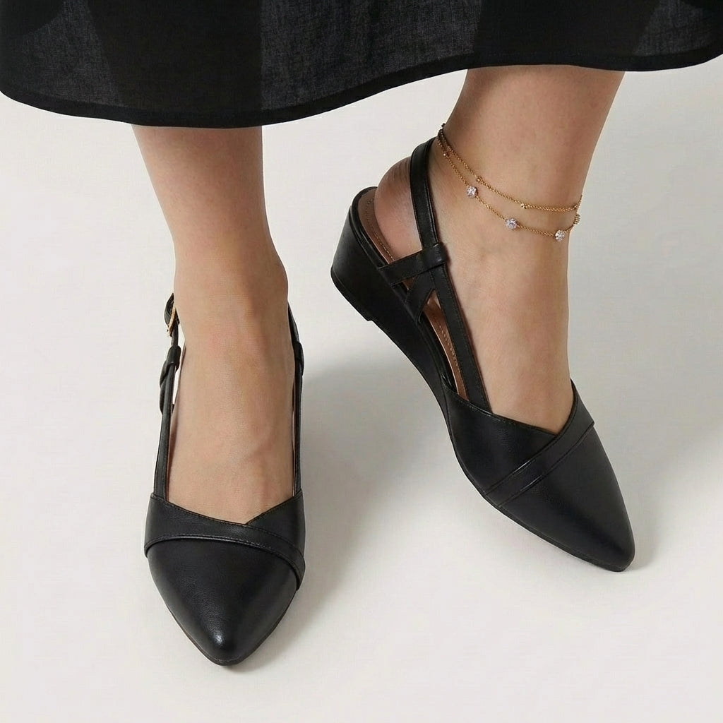 Rivaclo | Women's Pointed Toe Slingback Flats – Low Heel Design