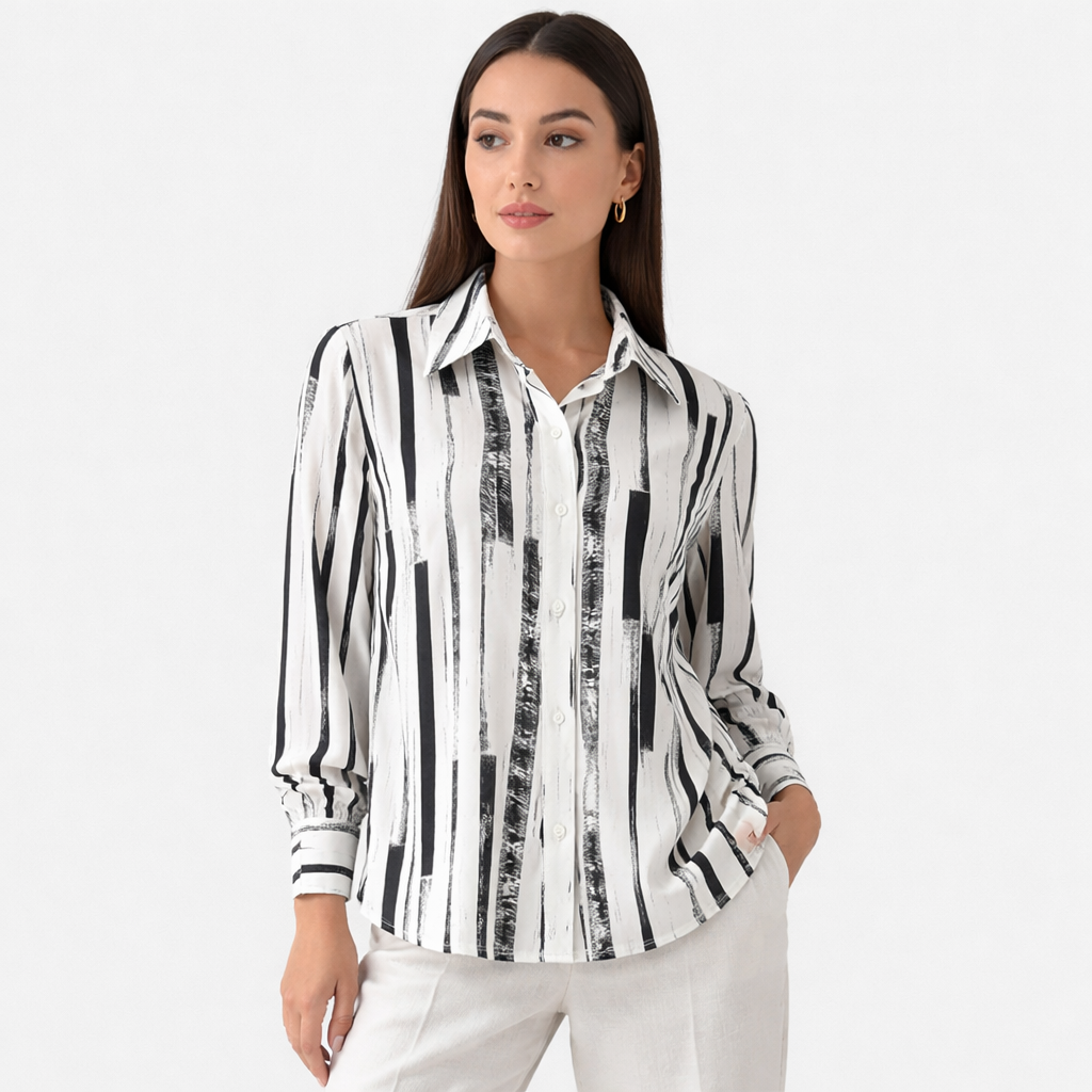 Rivaclo | Women's Long Sleeve Striped Shirt – Classic Collar