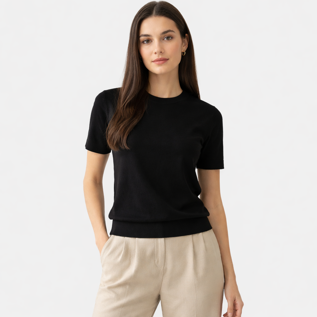 Rivaclo | Women's Fitted Short Sleeve Round Neck Top – Clean Design