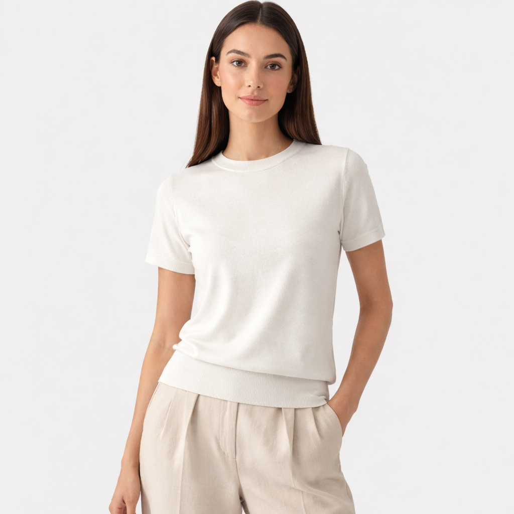 Rivaclo | Women's Fitted Short Sleeve Round Neck Top – Clean Design