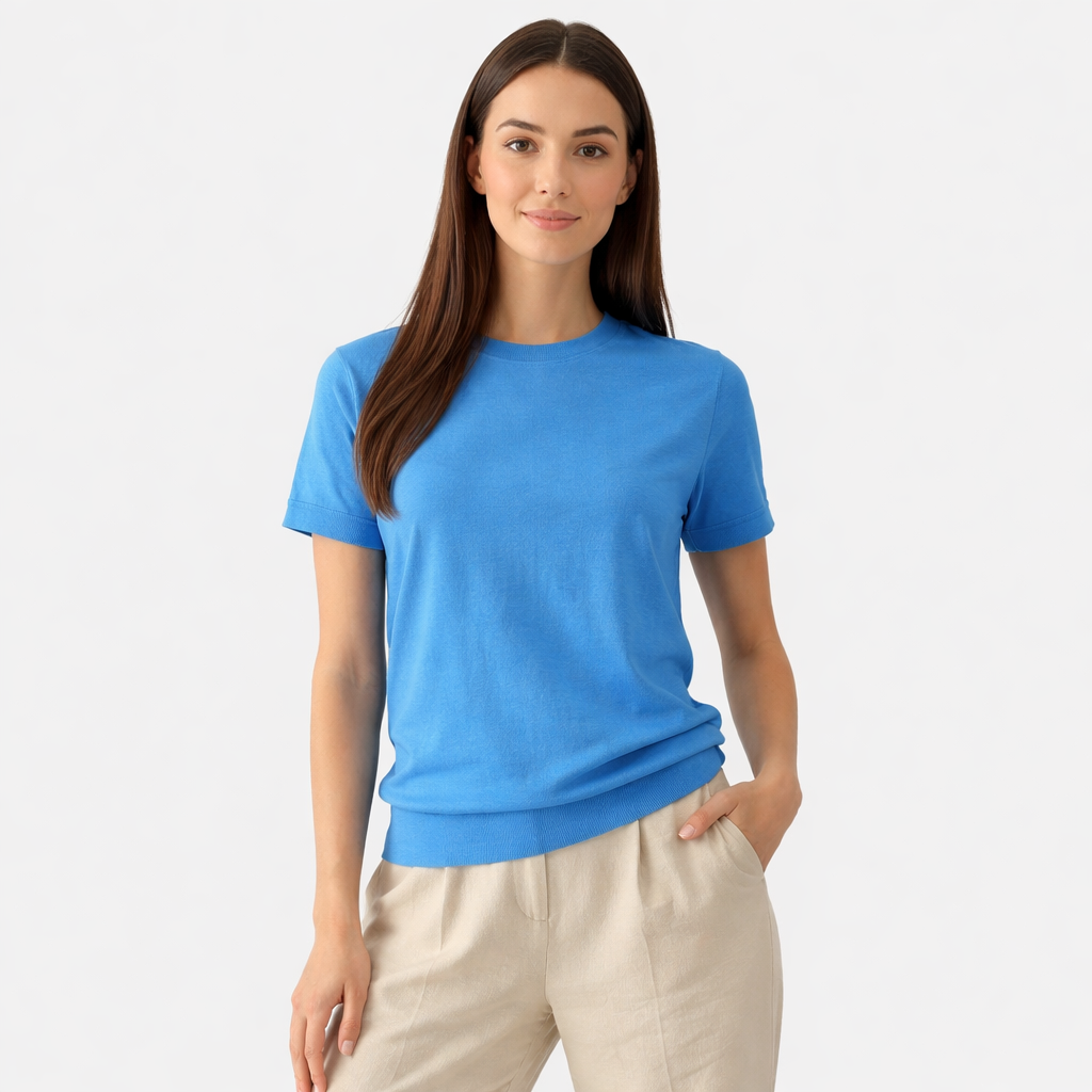 Rivaclo | Women's Fitted Short Sleeve Round Neck Top – Clean Design