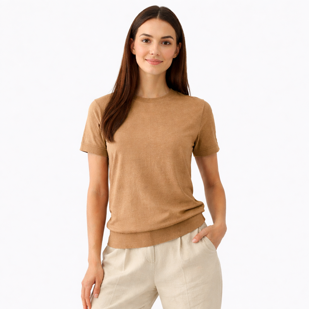 Rivaclo | Women's Fitted Short Sleeve Round Neck Top – Clean Design