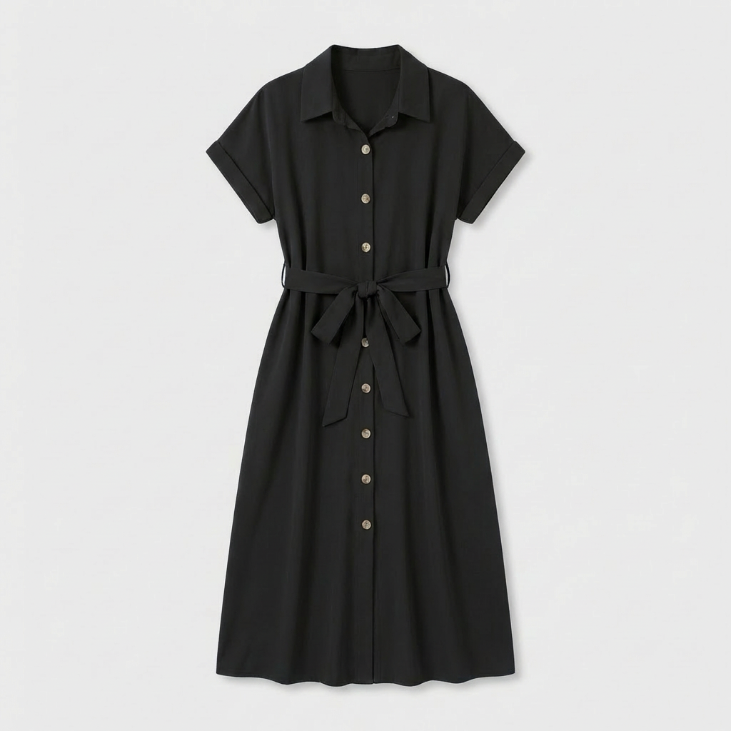 Rivaclo | Women's Button-Up Shirt Dress with Classic Collar – Midi Style