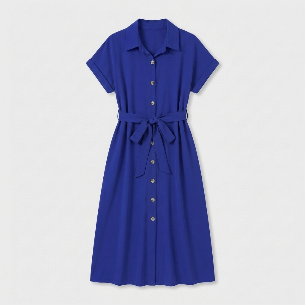 Rivaclo | Women's Button-Up Shirt Dress with Classic Collar – Midi Style
