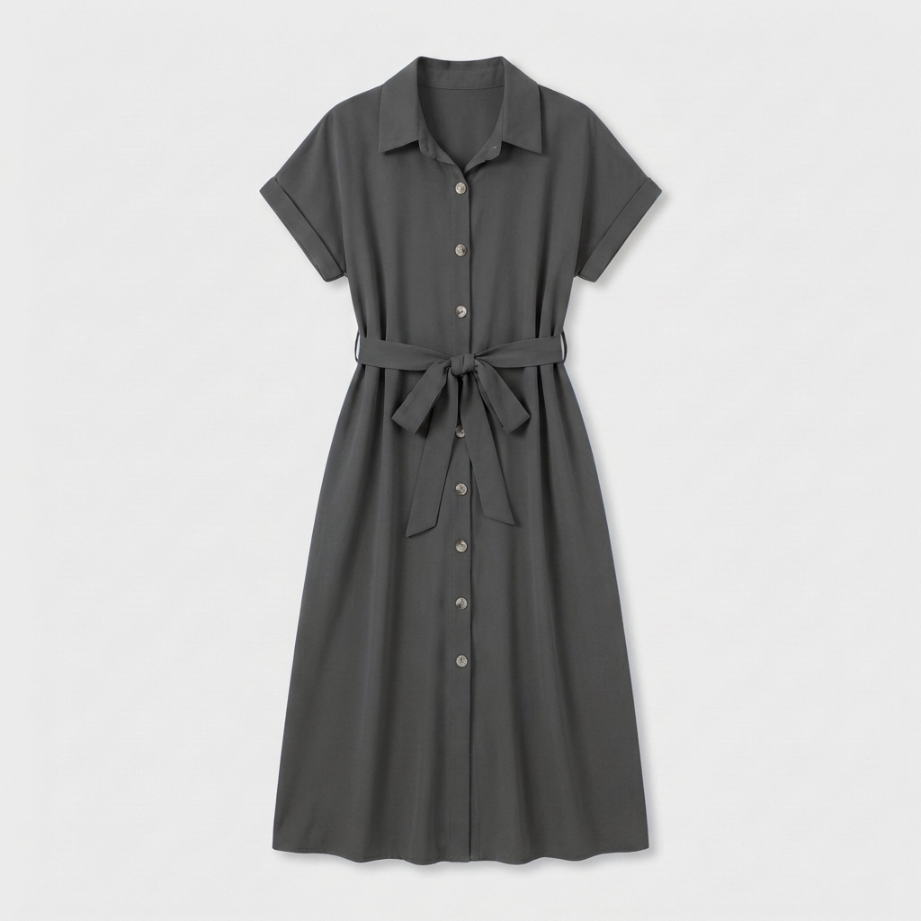 Rivaclo | Women's Button-Up Shirt Dress with Classic Collar – Midi Style