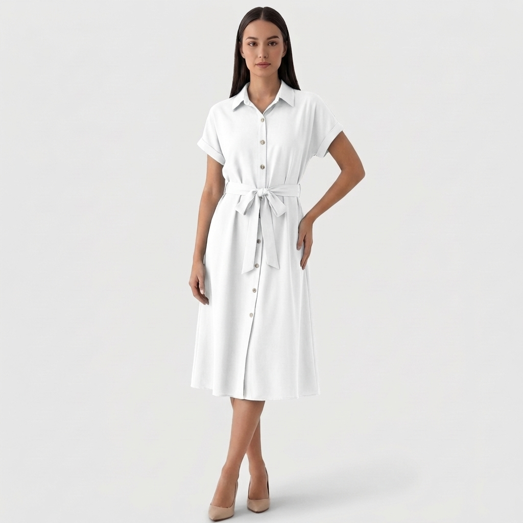 Rivaclo | Women's Button-Up Shirt Dress with Classic Collar – Midi Style