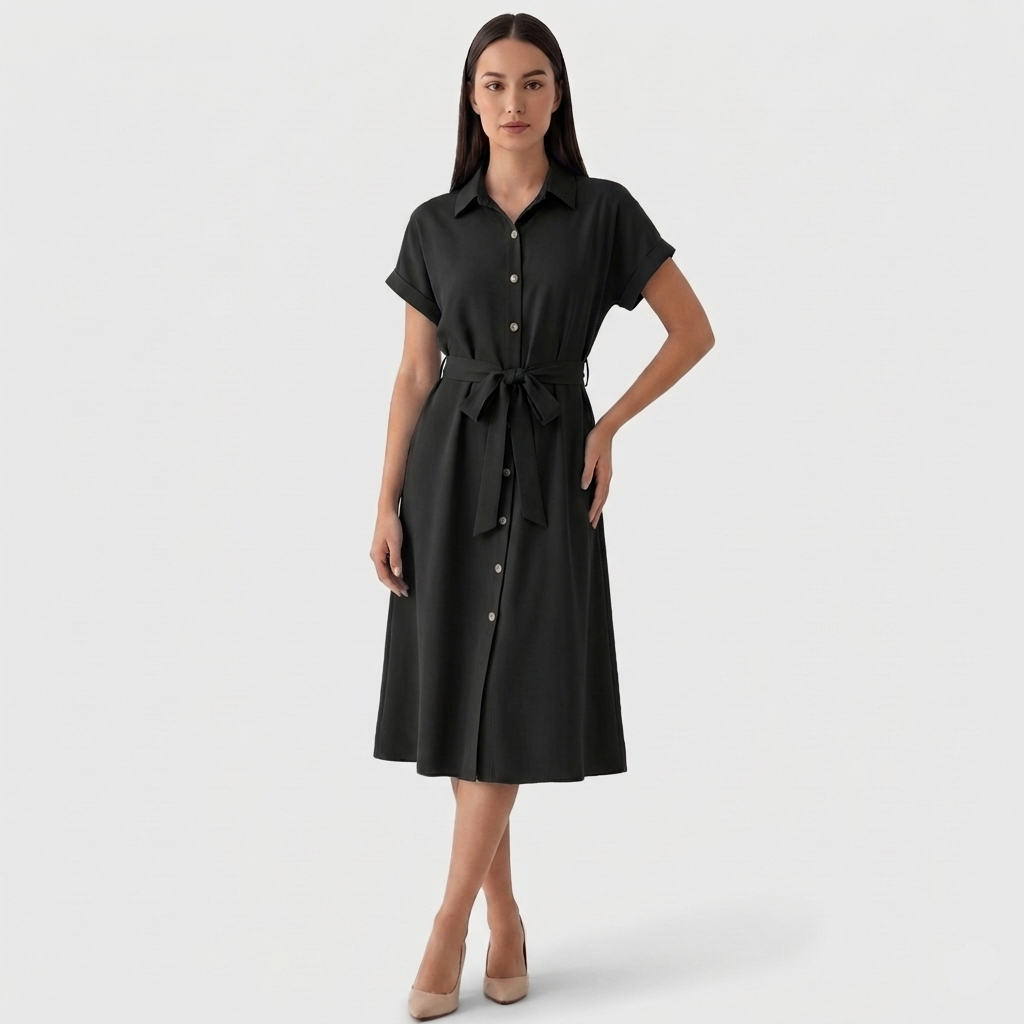 Rivaclo | Femme Robe Chemise Boutonnée Col Classique – Style Midi