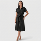 Rivaclo | Femme Robe Chemise Boutonnée Col Classique – Style Midi