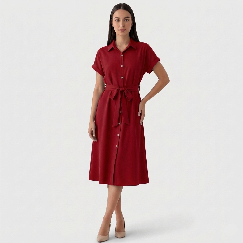 Rivaclo | Women's Button-Up Shirt Dress with Classic Collar – Midi Style