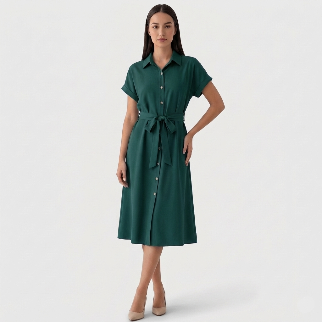 Rivaclo | Women's Button-Up Shirt Dress with Classic Collar – Midi Style