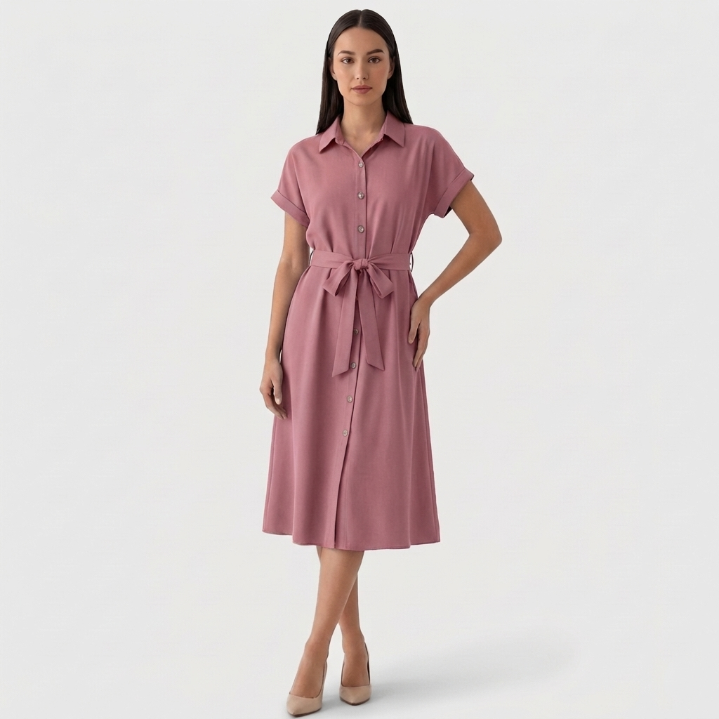 Rivaclo | Femme Robe Chemise Boutonnée Col Classique – Style Midi