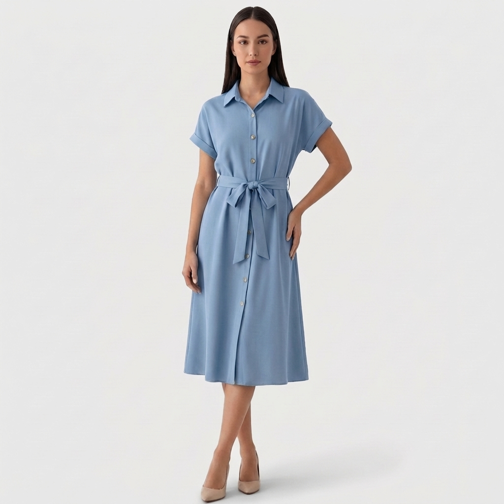 Rivaclo | Femme Robe Chemise Boutonnée Col Classique – Style Midi