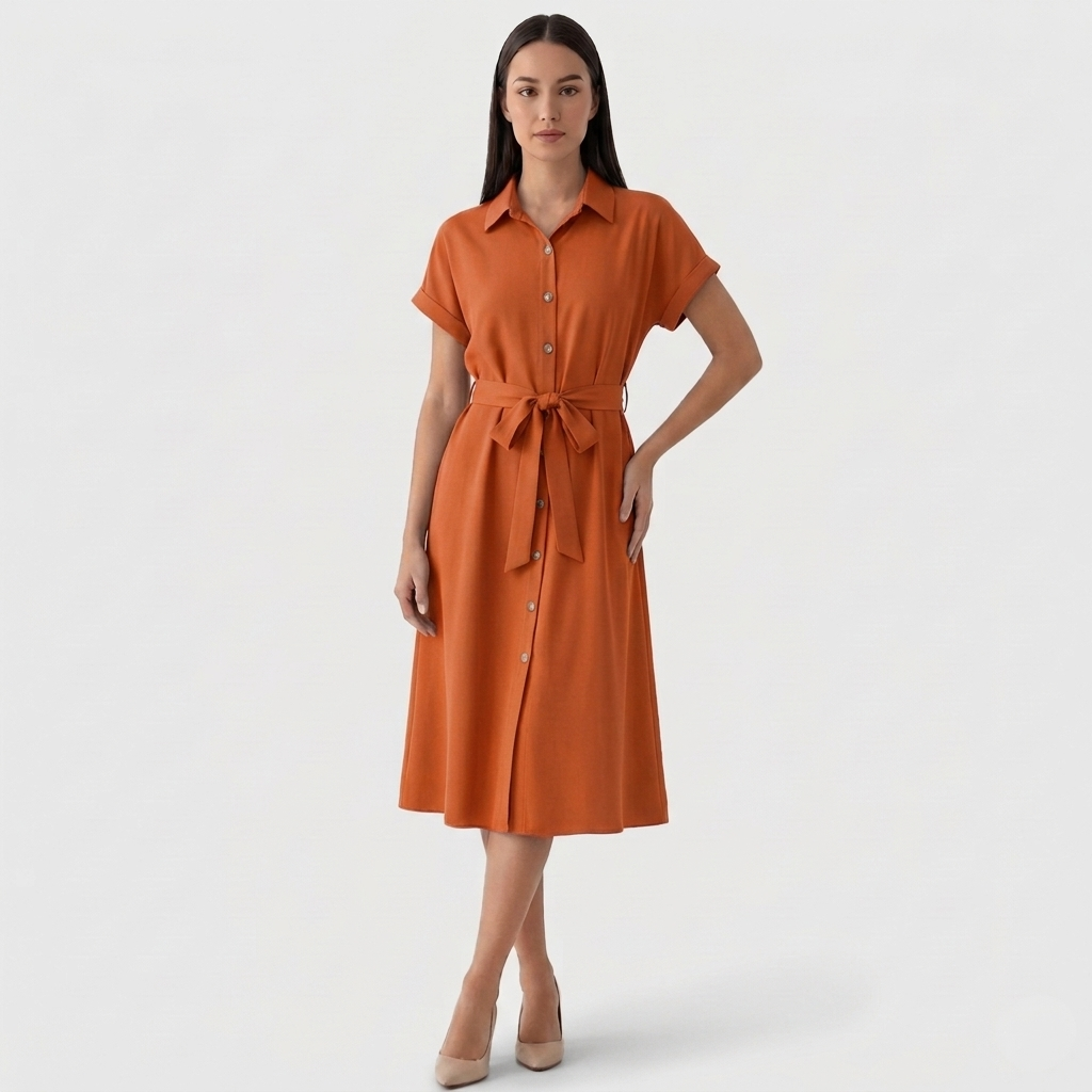 Rivaclo | Women's Button-Up Shirt Dress with Classic Collar – Midi Style